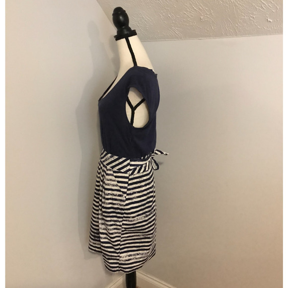 Anthropologie Little Yellow Button Women's Blue Striped Dress - Size Medium - Picture 2 of 7
